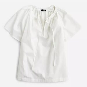NWT J. Crew | Women’s White Tie Neck Cotton Poplin Short Flutter Sleeve Top Sz M